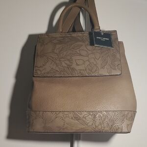 Tan Floral Embossed Women's Backpack